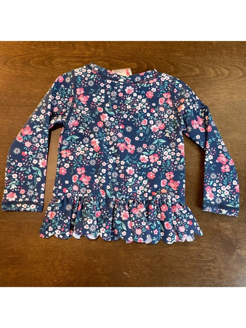 RuffleButts Scalloped Long Sleeve Rash Guard Girls Size 2T Moonlit Meadow UPF 50